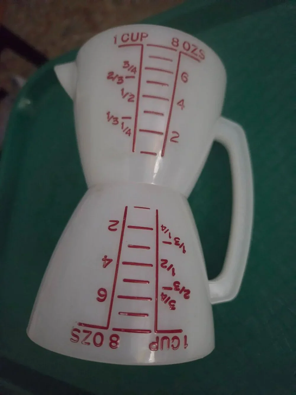 vintage tupperware wet and dry measuring cup hourglass 2 sided